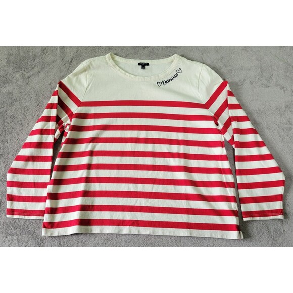 Talbots Tops - Talbots Shirt L'Amour Womens Red White Striped Size 2XL Long Sleeve Romance